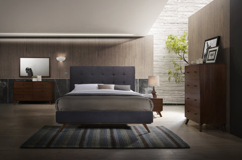 Queen Modrest Addison Mid Century Modern Grey & Walnut Bedroom Set Model VGMABR-38-SET-Q