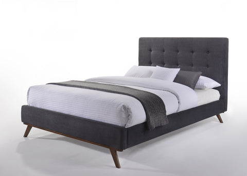 Eastern King Modrest Addison Mid Century Modern Grey Fabric & Walnut Bed Model VGMABR-38-BED-EK