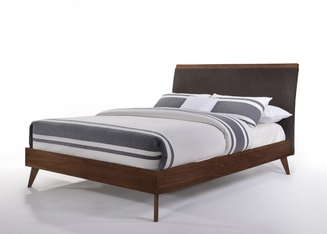 Queen Modrest Marshall Mid Century Modern Brown Fabric & Walnut Bed Model VGMABR-39-BED-Q