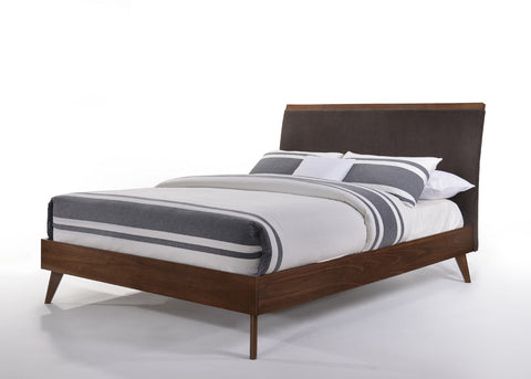 Queen Modrest Marshall Mid Century Modern Brown Fabric & Walnut Bed Model VGMABR-39-BED-Q