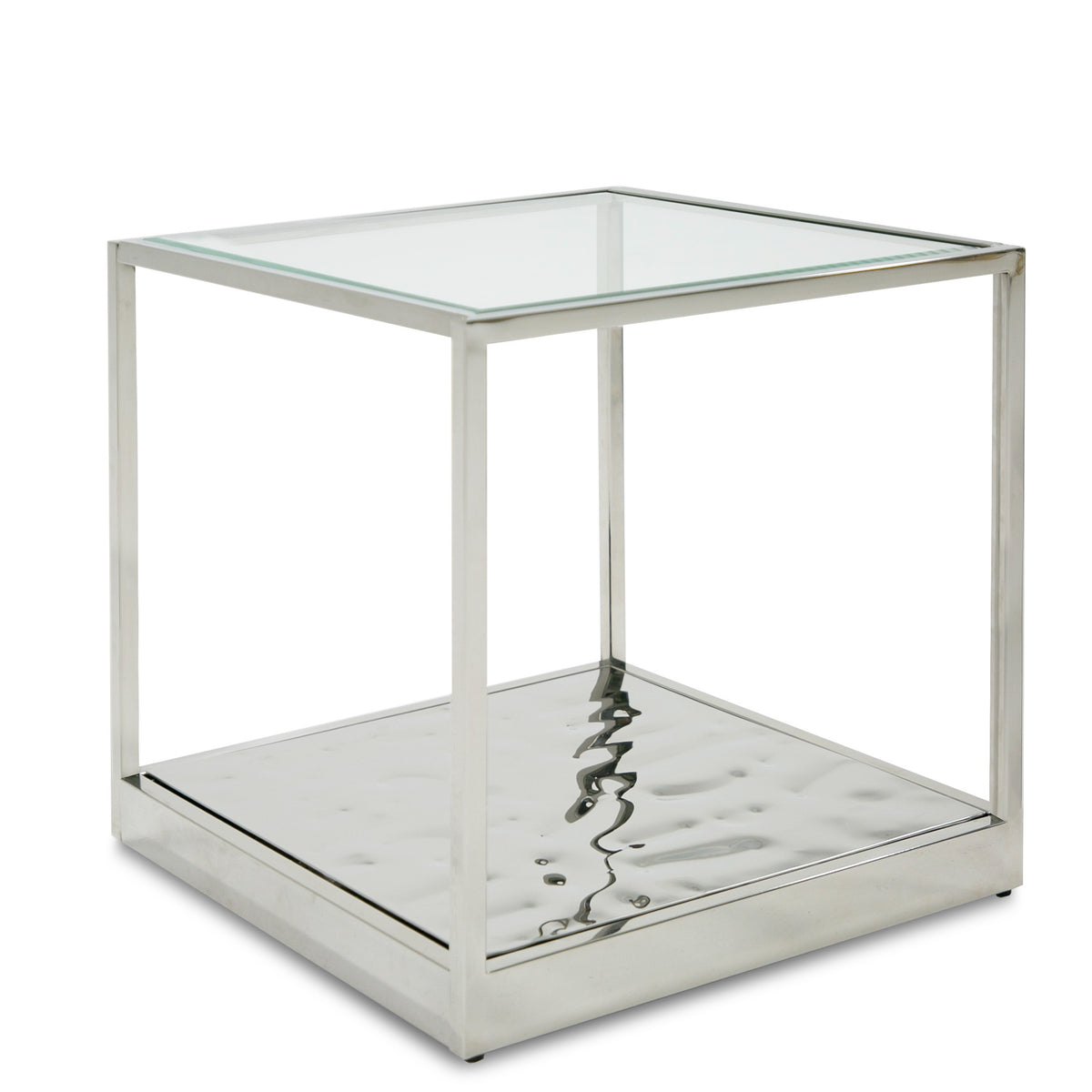 Modrest Braxton Contemporary Clear Wave Glass End Table Model VGGMET-1676-ET