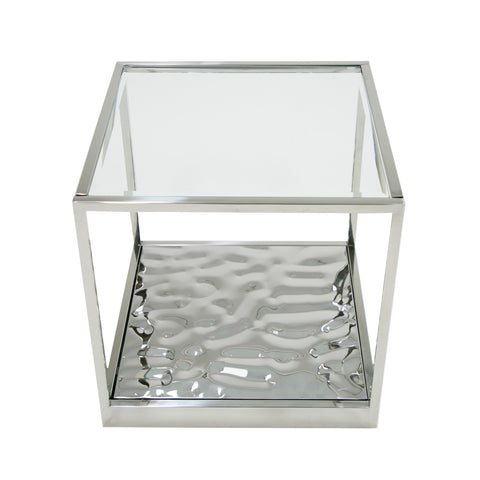 Modrest Braxton Contemporary Clear Wave Glass End Table Model VGGMET-1676-ET
