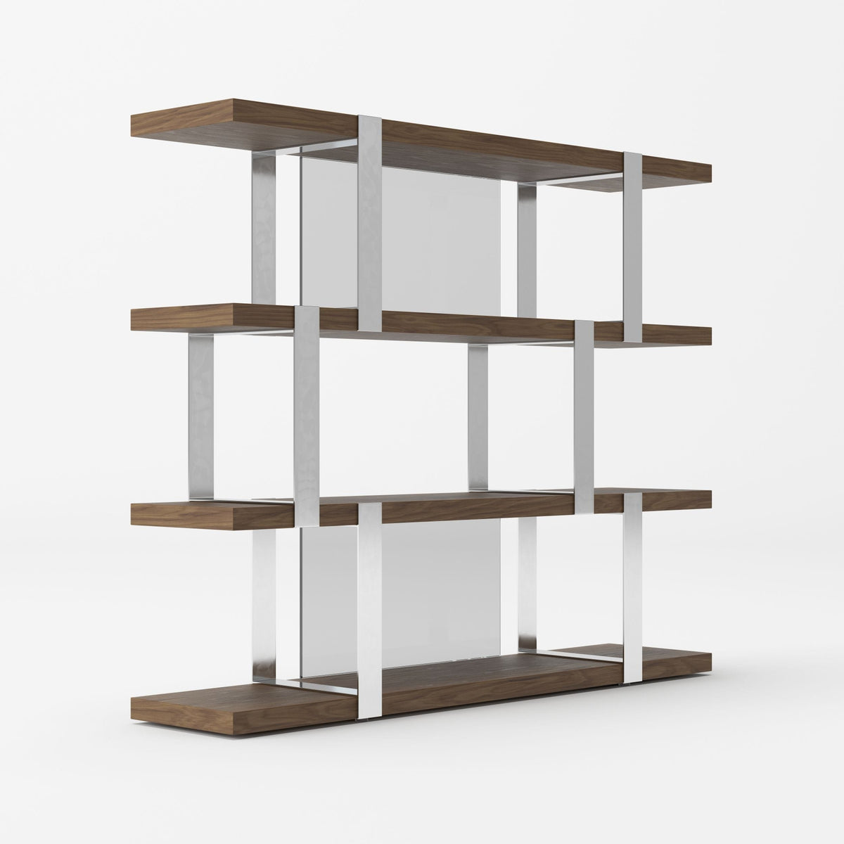 Modrest Brewer Modern Walnut Glass & Stainless Steel Bookshelf Model VGBBMQ2001SF-SHELF
