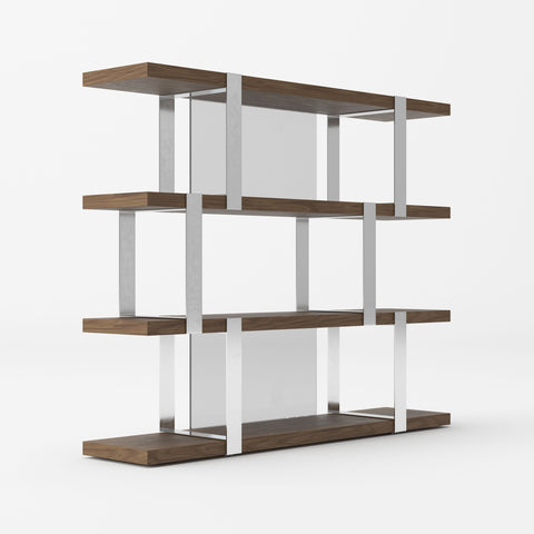 Modrest Brewer Modern Walnut Glass & Stainless Steel Bookshelf Model VGBBMQ2001SF-SHELF
