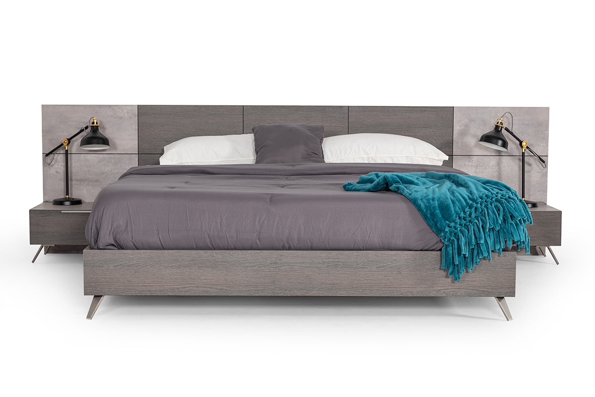 Queen Nova Domus Bronx Italian Modern Faux Concrete & Grey Bed Model VGACBRONX-BED-Q