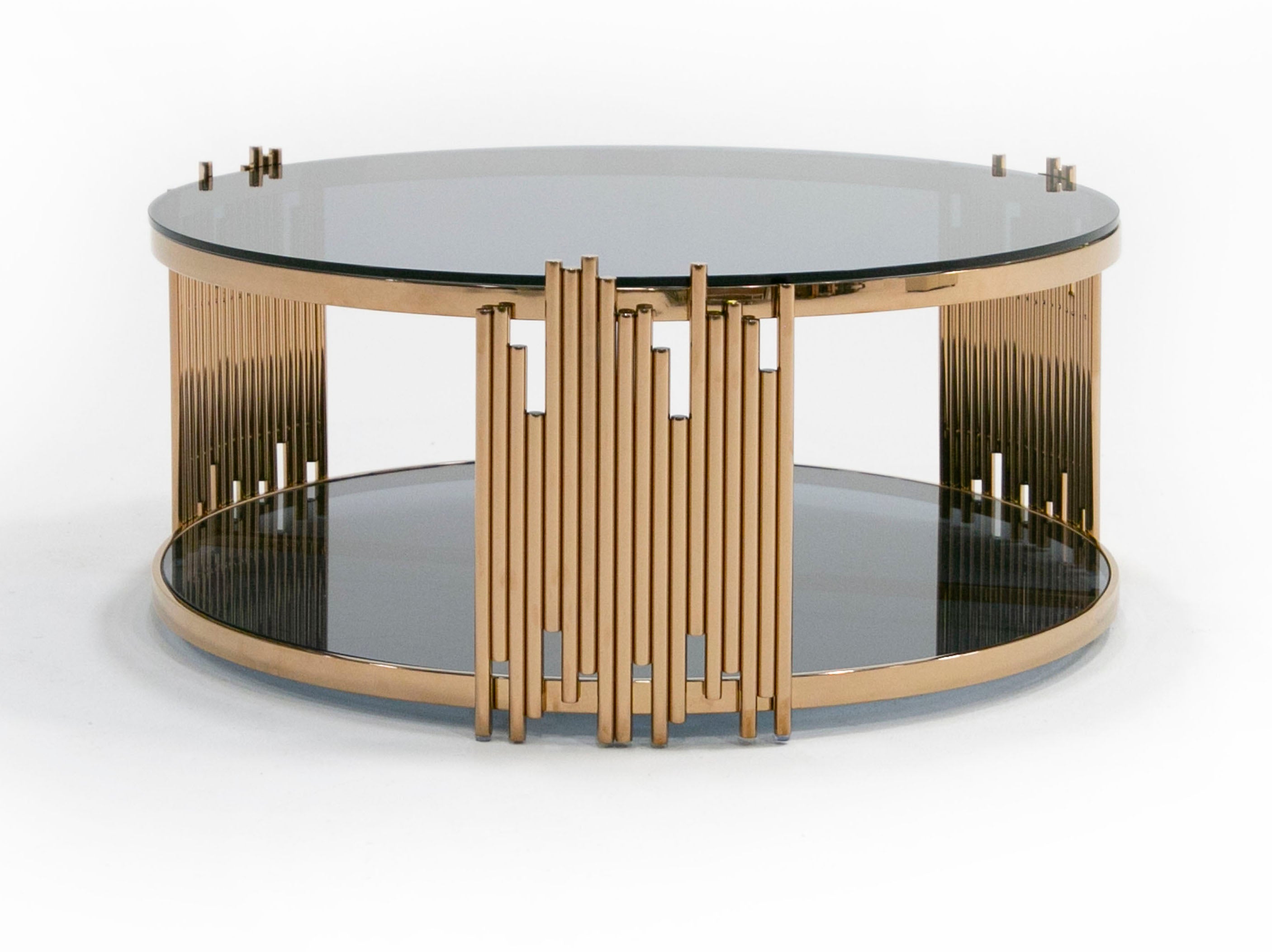 Modrest Bryce Modern Smoked Glass & Rosegold Round Coffee Table Model VGVCCT8970