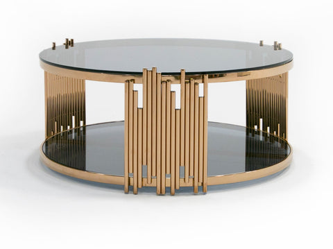 Modrest Bryce Modern Smoked Glass & Rosegold Round Coffee Table Model VGVCCT8970