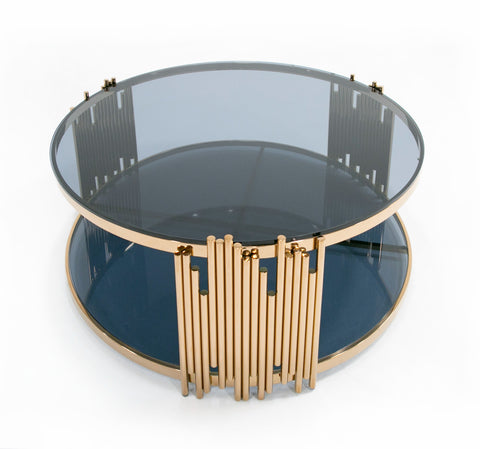 Modrest Bryce Modern Smoked Glass & Rosegold Round Coffee Table Model VGVCCT8970