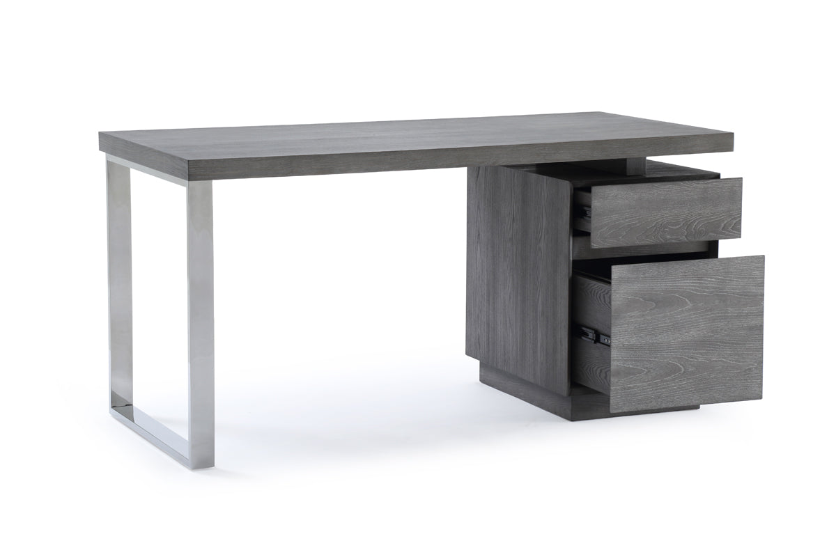 Modrest Carson Modern Grey Elm & Stainless Steel Office Desk Model VGVCBT-002-GRY