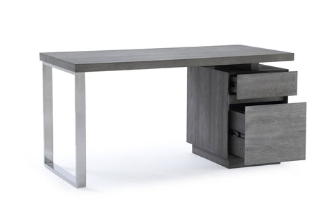 Modrest Carson Modern Grey Elm & Stainless Steel Office Desk Model VGVCBT-002-GRY