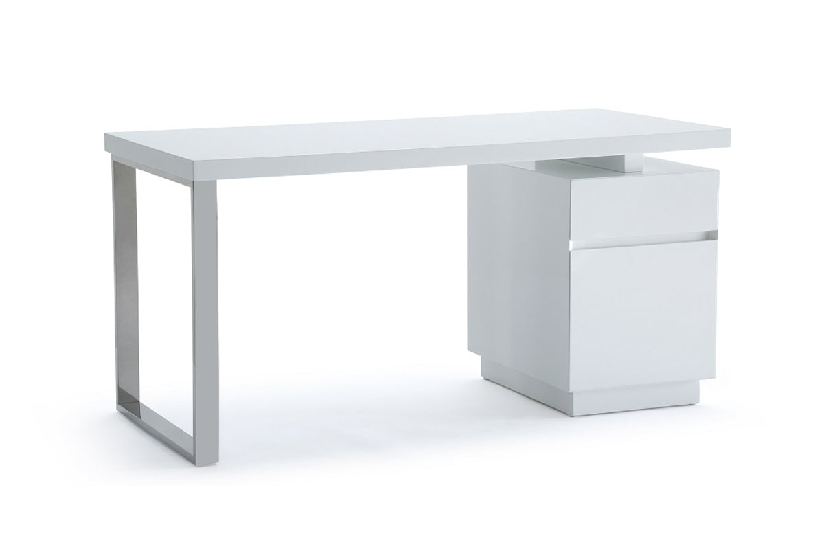 Modrest Carson Modern White & Stainless Steel Office Desk Model VGVCBT-002-WHT