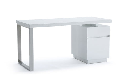 Modrest Carson Modern White & Stainless Steel Office Desk Model VGVCBT-002-WHT