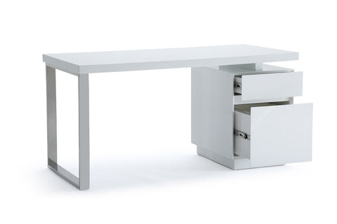 Modrest Carson Modern White & Stainless Steel Office Desk Model VGVCBT-002-WHT