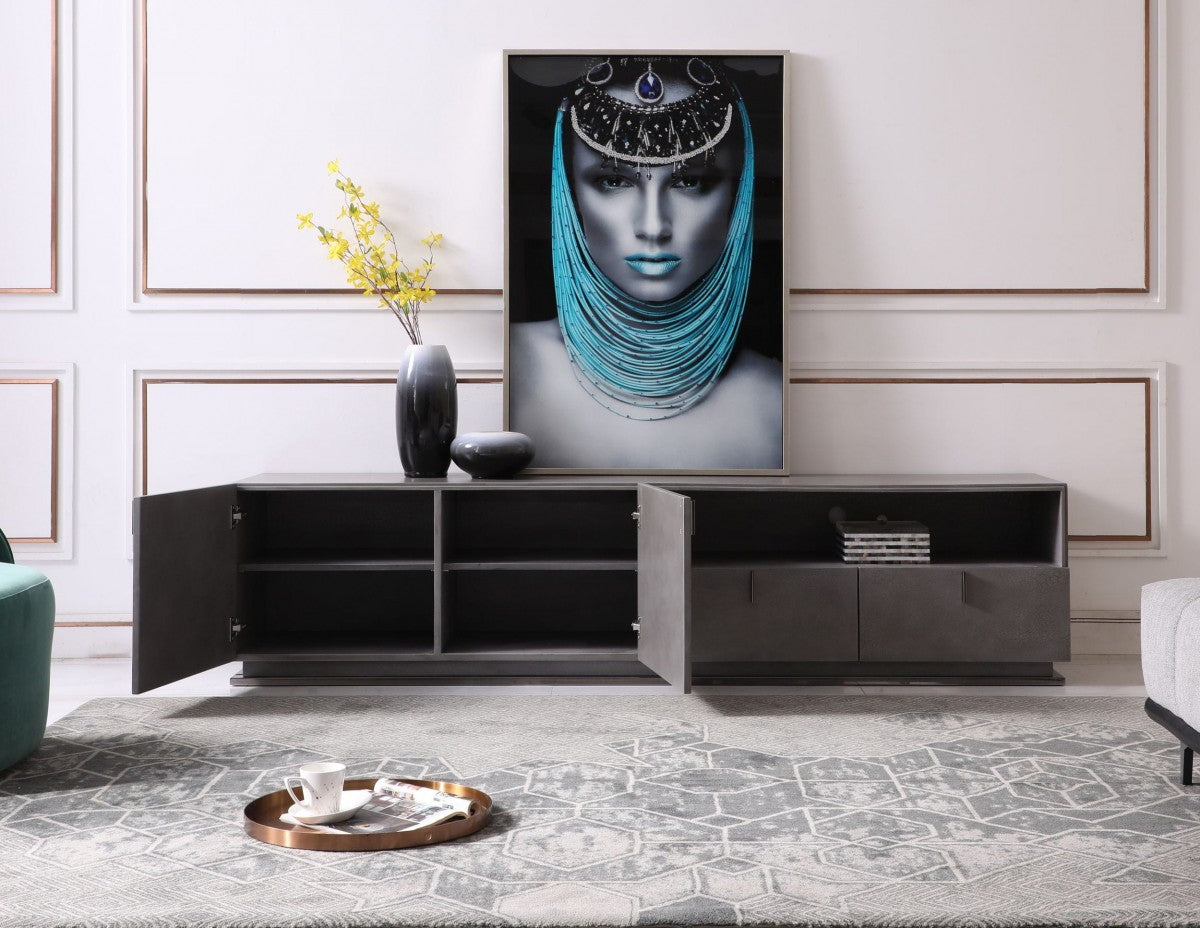 Modrest Buckley Modern Grey Crackle Tv Stand Model VGVCTV2003-GRY-TV