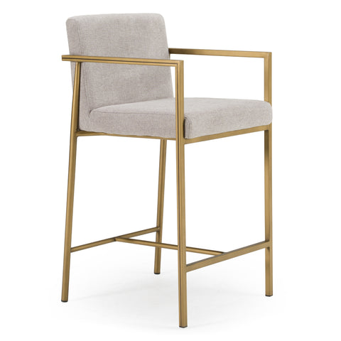 Modrest Burnham Contemporary Light Grey Fabric & Brass Counter Stool  Model VGGA-6960CH-C-CS