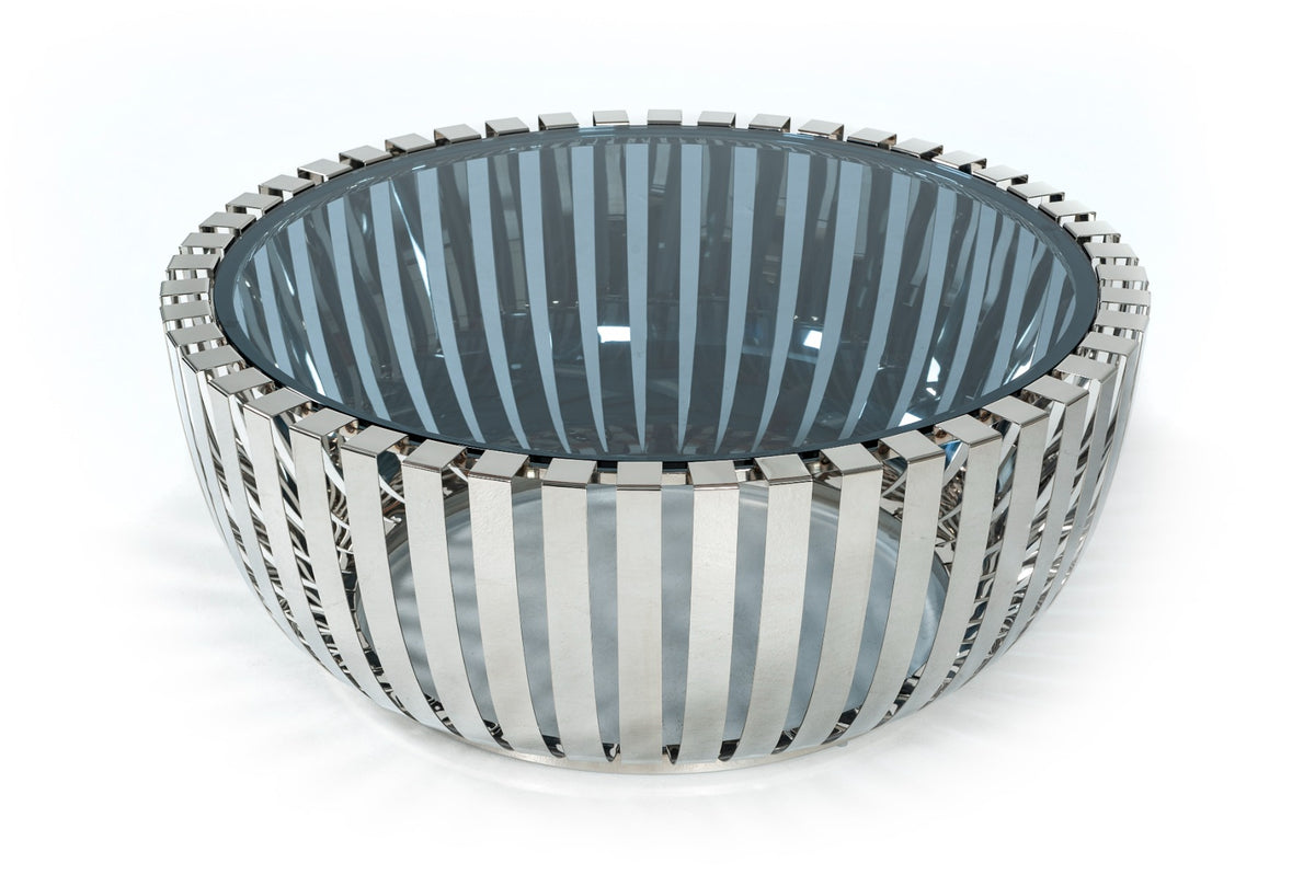 Modrest Cage Modern Stainless Steel Round Coffee Table With Glass Top Model VGVCCT120901