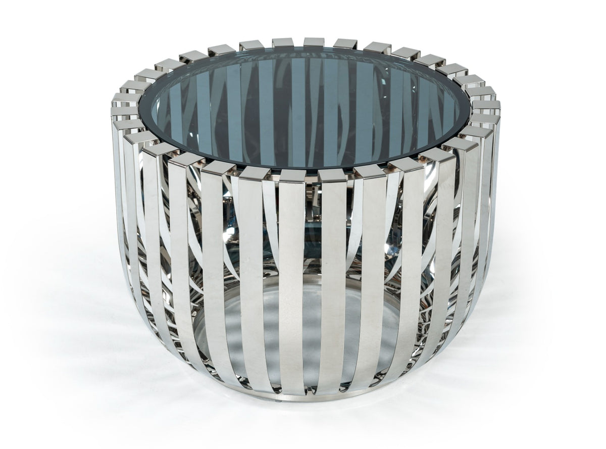 Modrest Cage Modern Stainless Steel End Table With Glass Top Model VGVCET120901