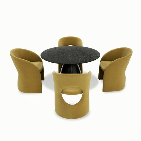 Modrest Calexico Contemporary Black Wave Glass Round Dining Table Model VGGMDT-1717