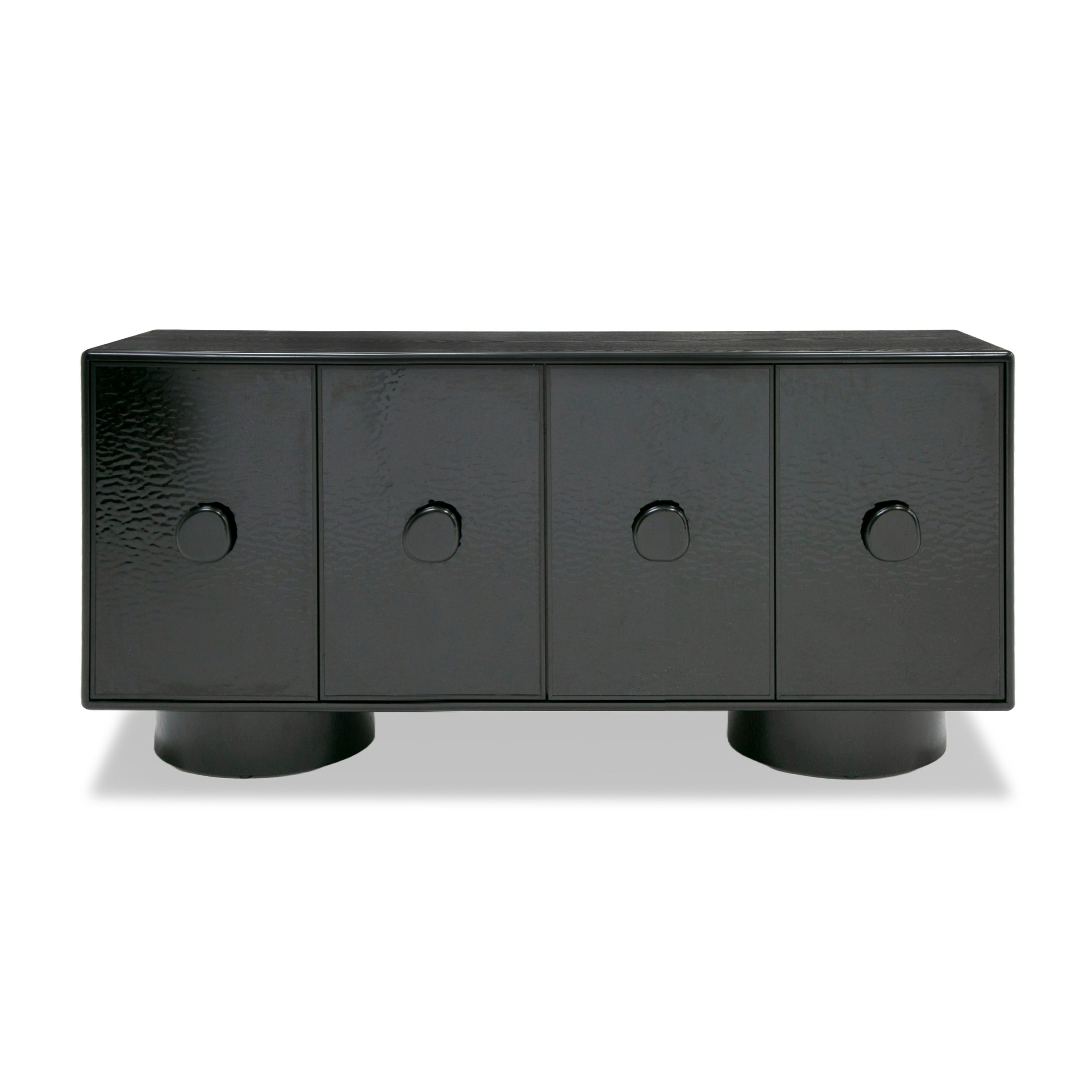 Modrest Calexico Contemporary Black Wave Glass & Black Buffet Model VGGMW-1717