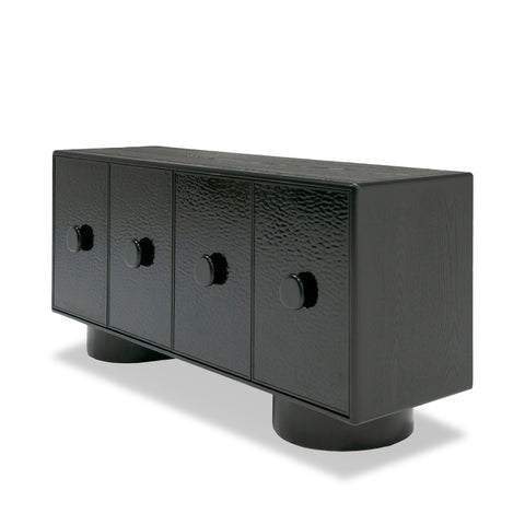 Modrest Calexico Contemporary Black Wave Glass & Black Buffet Model VGGMW-1717