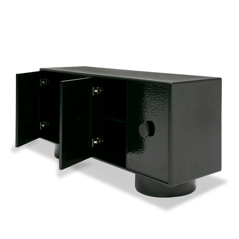 Modrest Calexico Contemporary Black Wave Glass & Black Buffet Model VGGMW-1717
