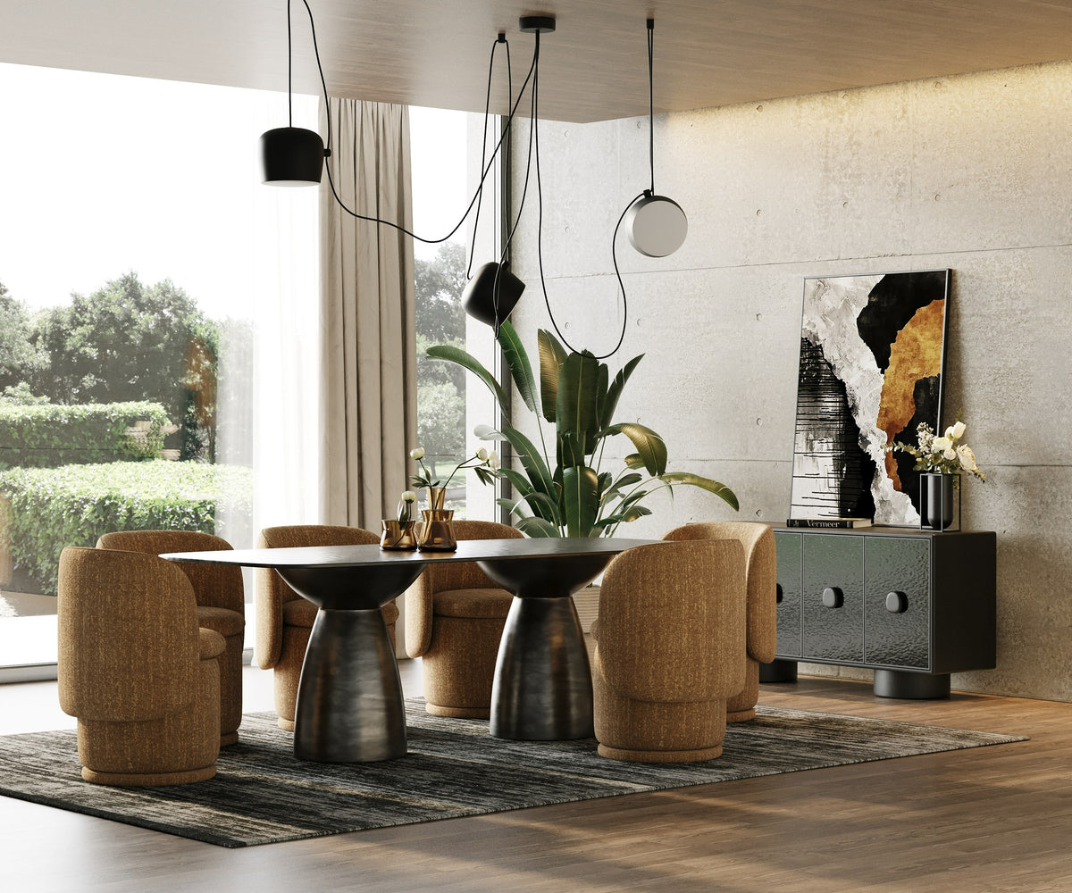 Modrest Calexico Contemporary Black Wave Glass & Black Buffet Model VGGMW-1717