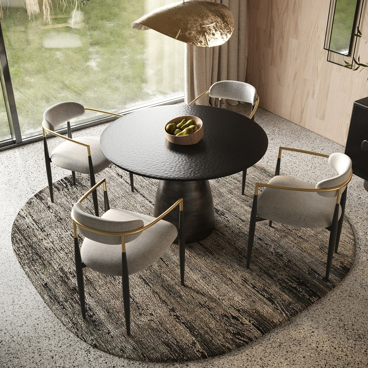 Modrest Calexico Contemporary Black Wave Glass Round Dining Table Model VGGMDT-1717