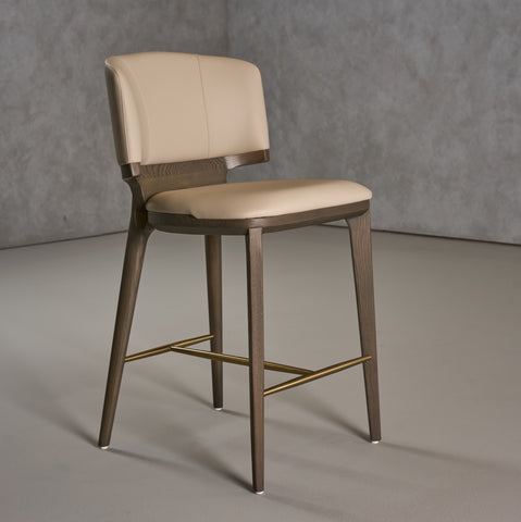 Modrest Calvary Mid Century Modern Beige Vegan Leather & Grey Ash Counter Chair Model VGCS-BS-23022-BGE