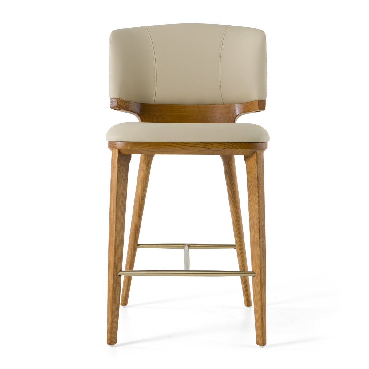 Modrest Calvary Mid Century Modern Beige Vegan Leather & Walnut Counter Chair Model VGCS-BS-23022-WAL