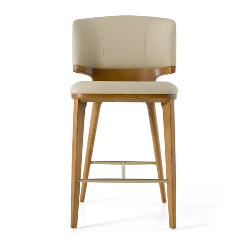 Modrest Calvary Mid Century Modern Beige Vegan Leather & Walnut Counter Chair Model VGCS-BS-23022-WAL