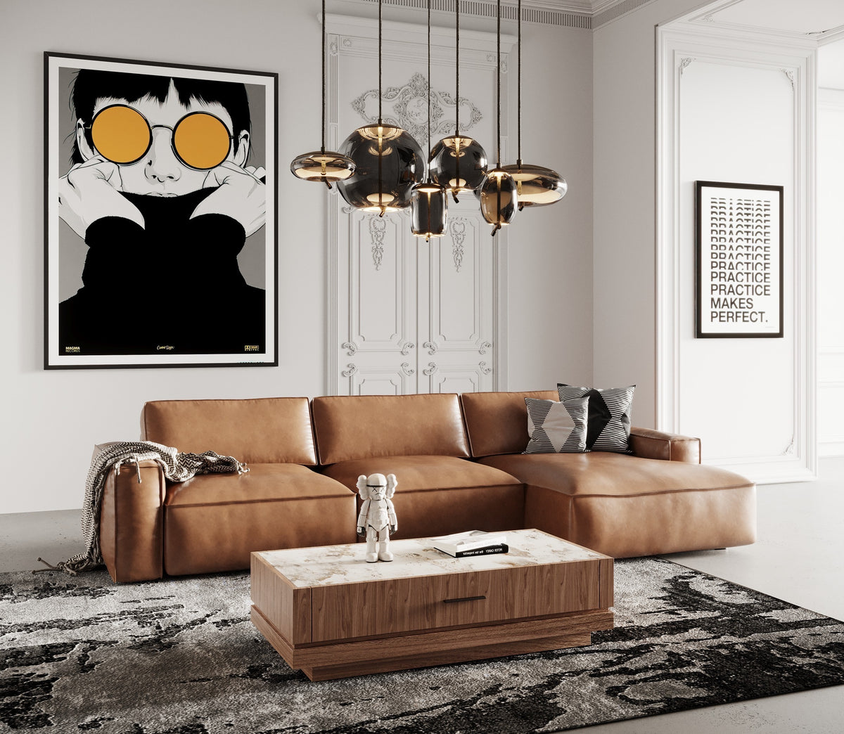 Modrest Cambria Modern Raf Cognac Leather Sectional Sofa Model VGKK-KF1123-SECT-RAF