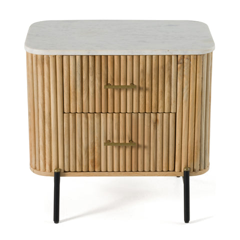 Modrest Cambridge White Marble & Mango 2 Drawer Nightstand Model VGED-RID104711