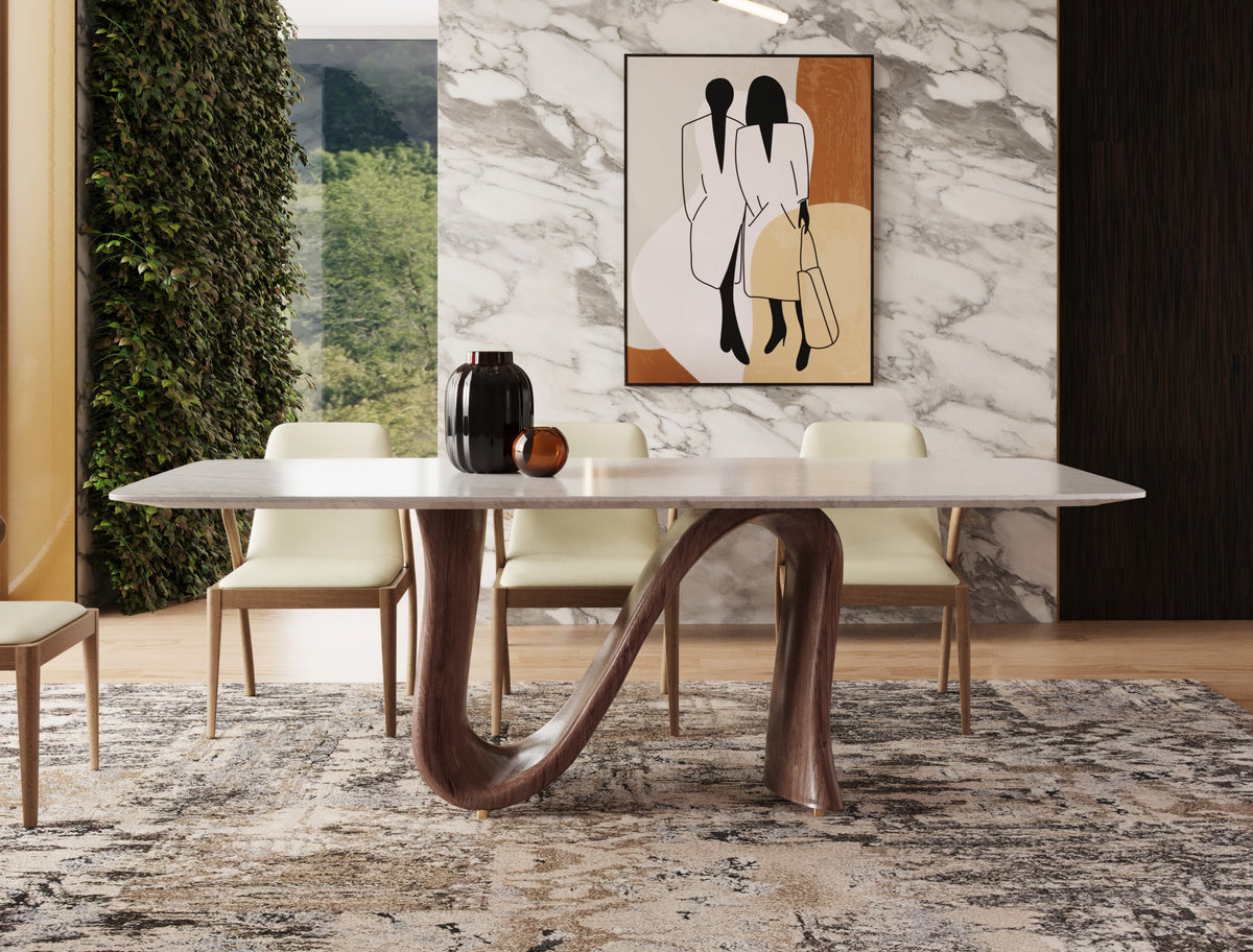 Modrest Carrizo Contemporary Walnut & Marble Dining Table Model VGCSDT-18017-CRM-DT