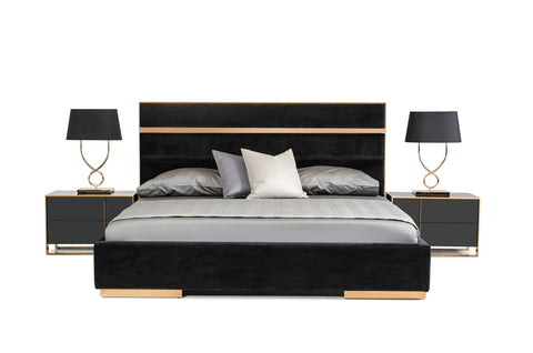 Eastern King Nova Domus Cartier Modern Black Velvet & Brushed Bronze Bed Model VGVCBD-A002-EK