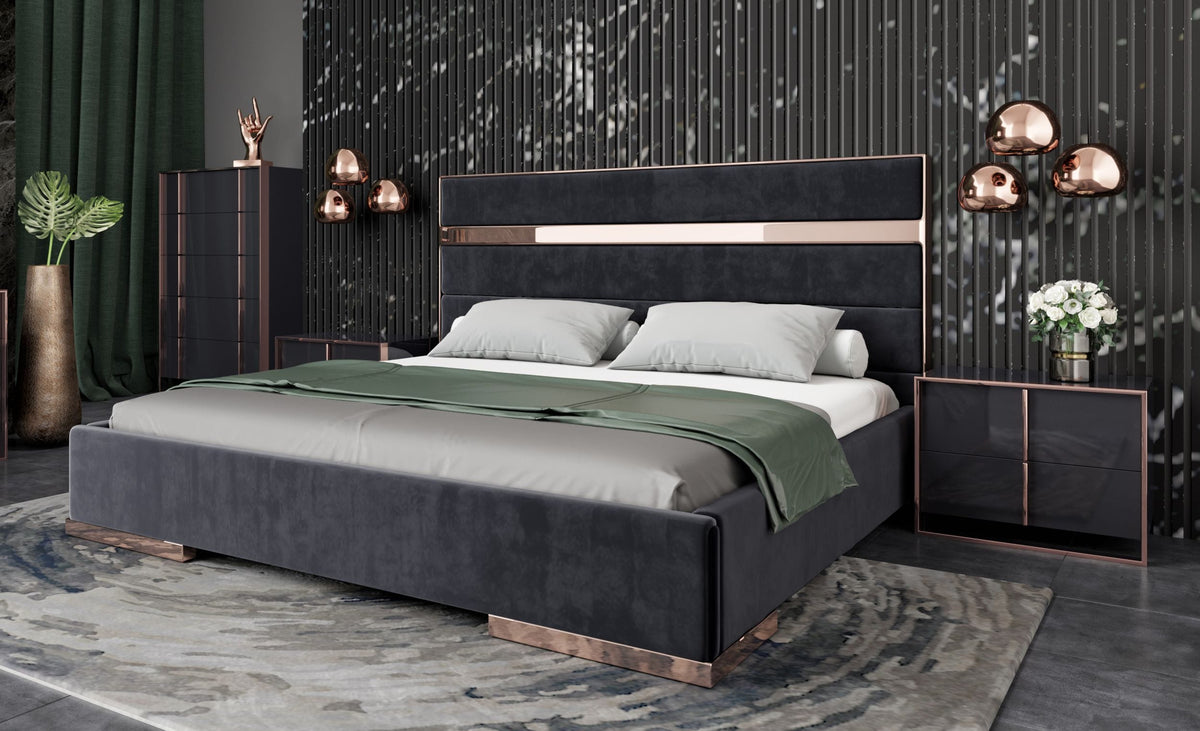 Nova Domus Cartier Modern Black Velvet & Rosegold Bed Model VGVCBD-A002