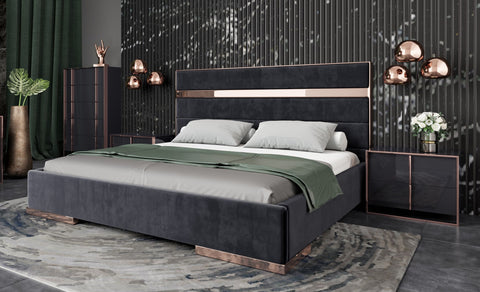 Nova Domus Cartier Modern Black Velvet & Rosegold Bed Model VGVCBD-A002