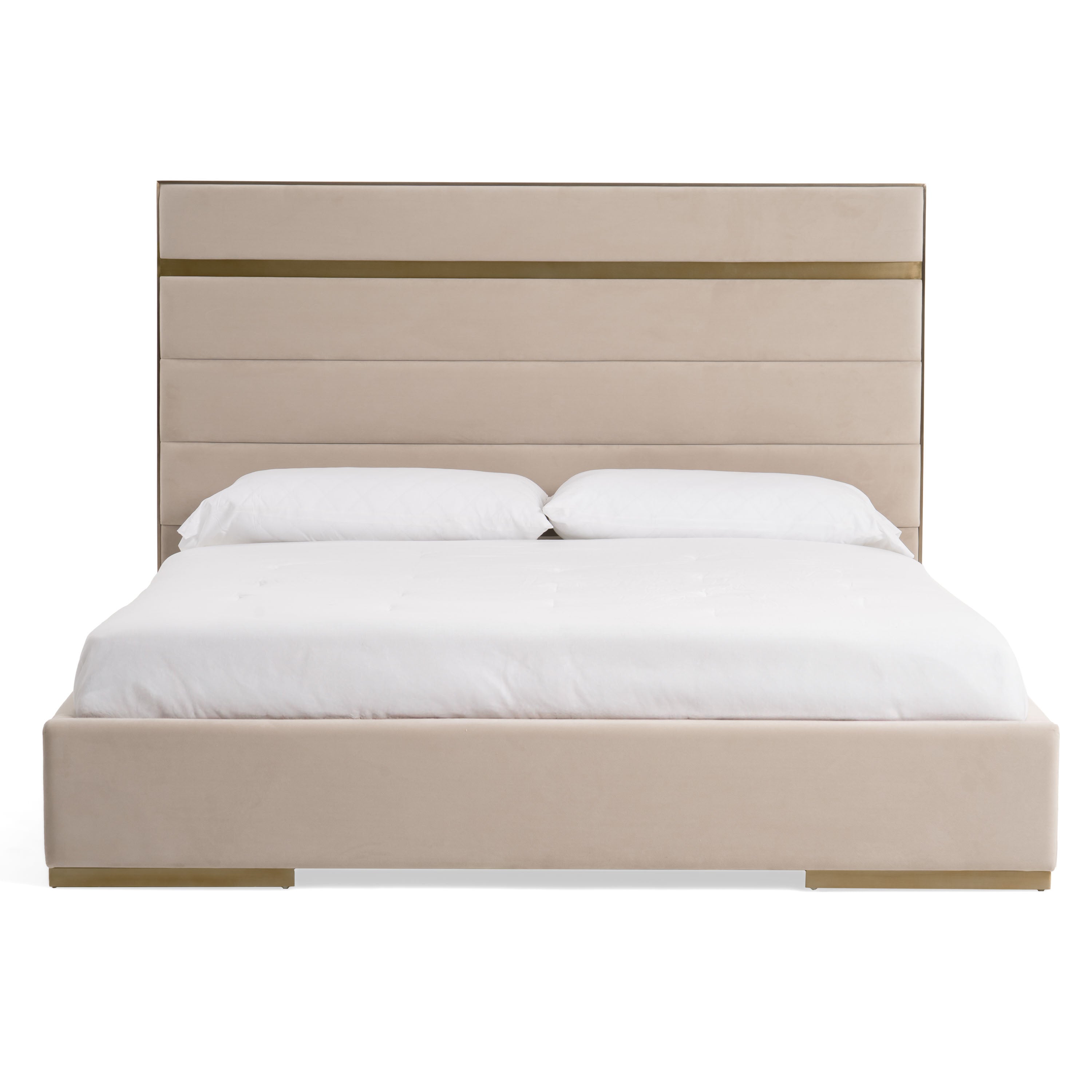Modrest Cartier Modern Beige Velvet And Brushed Brass Bed Model VGVC-BDAD02-BGE-BB-BED