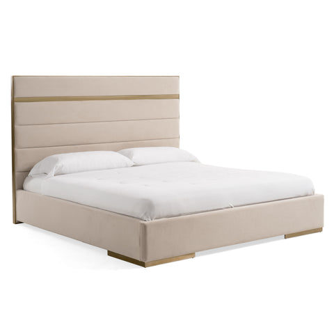 Modrest Cartier Modern Beige Velvet & Brushed Brass 4 Piece Bedroom Set Model VGVCBD-A-002-BGE-BED-4PC-SET