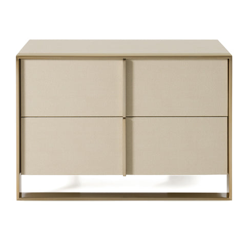 Nova Domus Cartier Modern Beige Shagreen And Brushed Brass Nightstand Model VGVC-J-A002-N