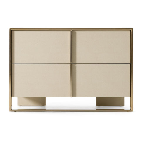 Nova Domus Cartier Modern Beige Shagreen And Brushed Brass Nightstand Model VGVC-J-A002-N