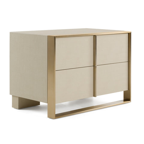 Nova Domus Cartier Modern Beige Shagreen And Brushed Brass Nightstand Model VGVC-J-A002-N