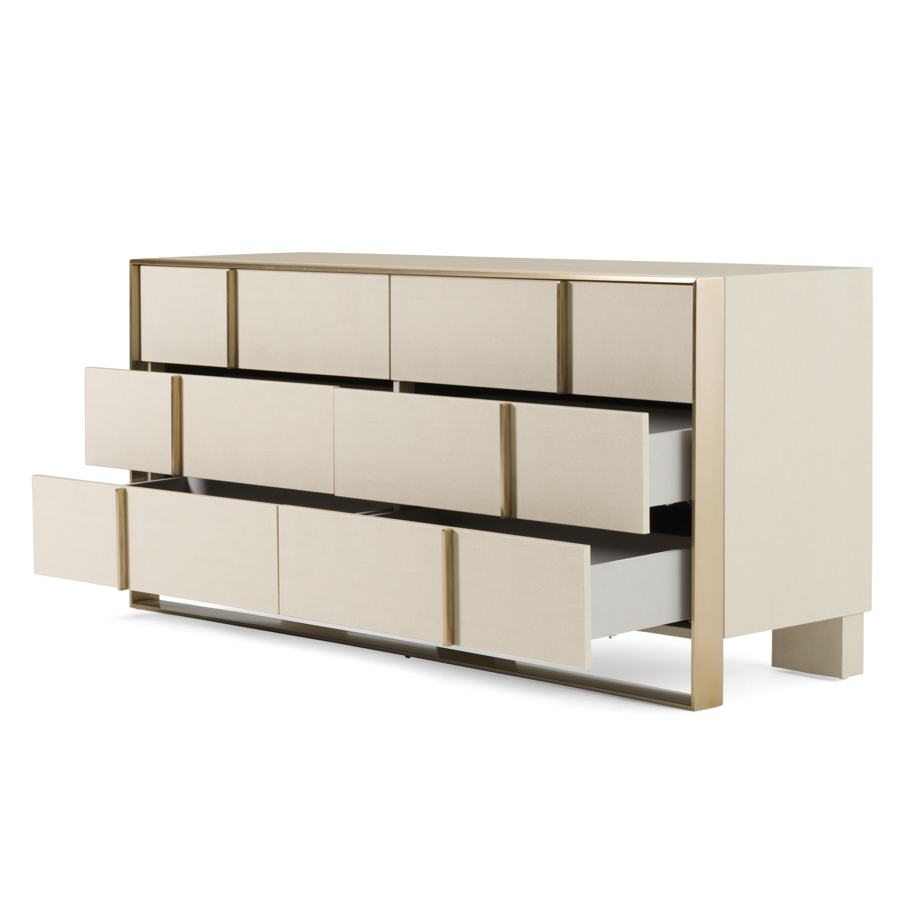 Nova Domus Cartier Modern Beige Shagreen And Brushed Brass Dresser Mod Caviani-Furniture Nova Domus Cartier Modern Beige Shagreen And Brushed Brass Dresser Mod Caviani-Furniture