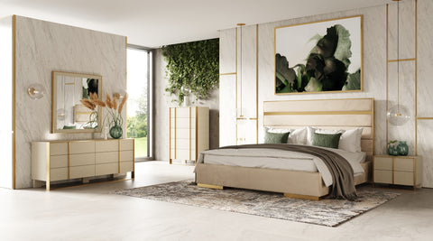Modrest Cartier Modern Beige Velvet And Brushed Brass Bed Model VGVC-BDAD02-BGE-BB-BED