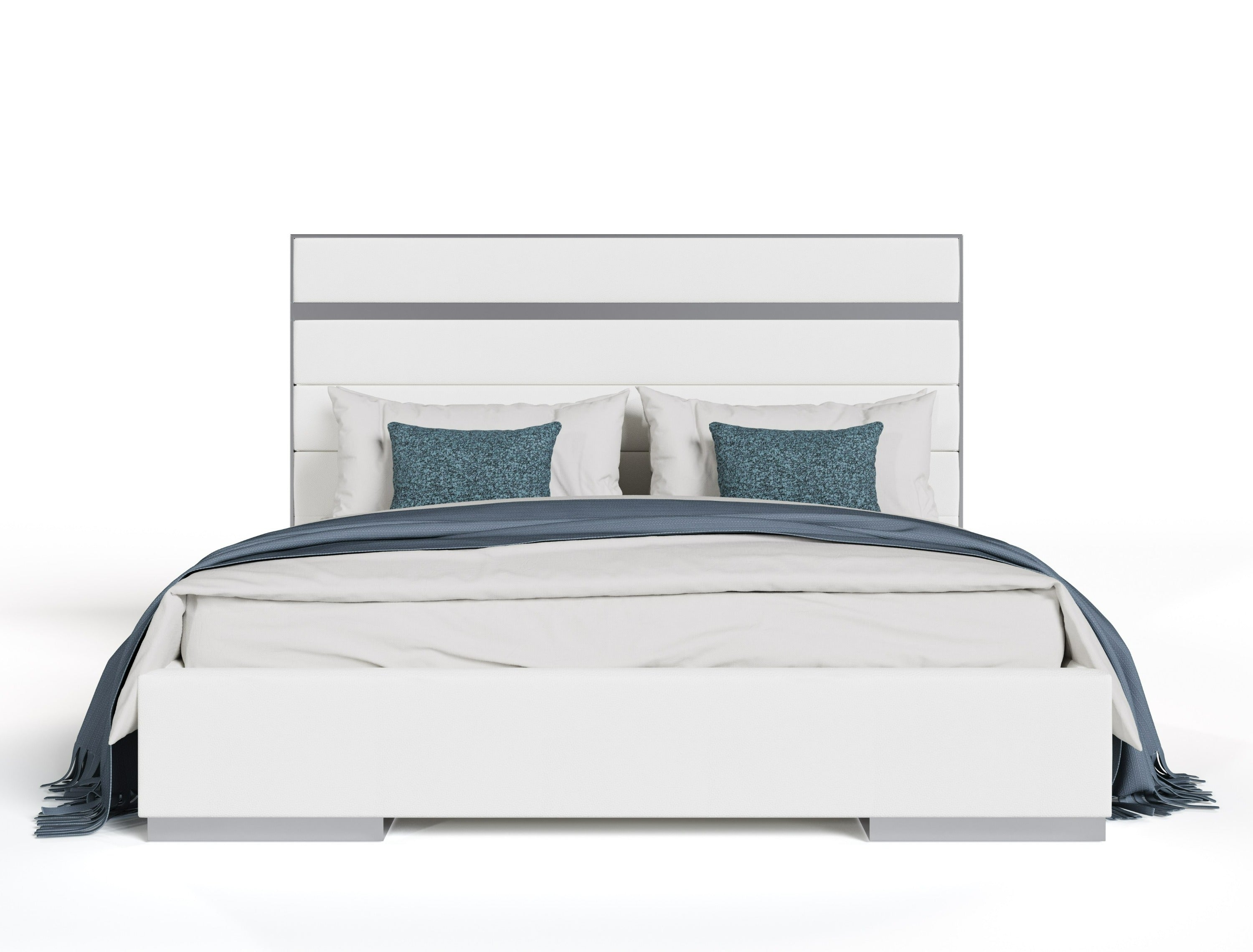 Modrest Cartier Modern White Vegan Leather & Stainless Steel Bed Model VGVC-BDA002-BED-WHT