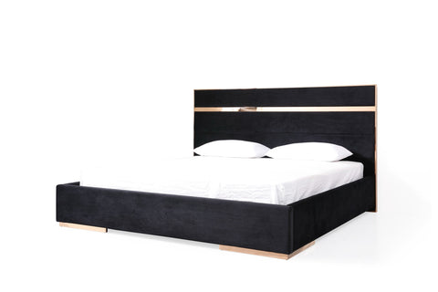 Modrest Cartier Queen Modern Black & Rose Gold Bed With Nightstands Model VGVCBD-A002-BLK-BED-2NS-SET-Q
