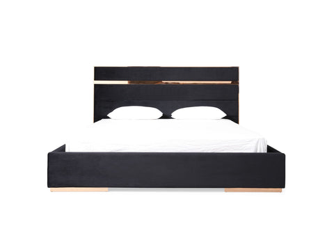 Nova Domus Cartier Eastern King Modern Black & Rose Gold Bed With Nightstands Model VGVCBD-A002-BLK-BED-2NS-SET-EK