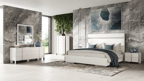 Modrest Cartier Modern White Vegan Leather & Stainless Steel Bed Model VGVC-BDA002-BED-WHT