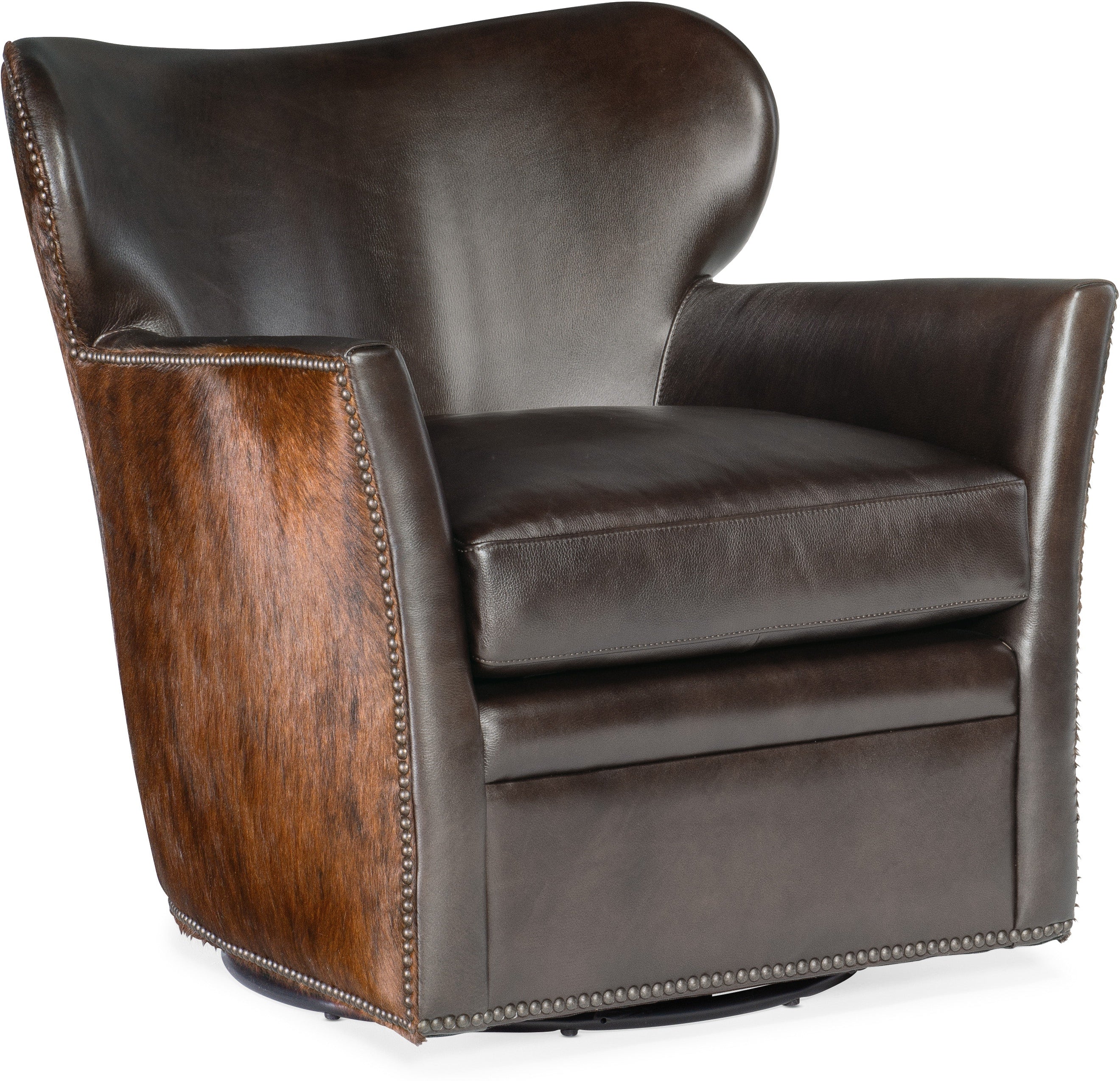 Hooker Furniture Living Room Kato Leather Swivel Chair w/ Dark HOH