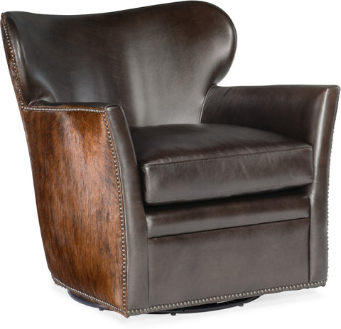 Hooker Furniture Living Room Kato Leather Swivel Chair w/ Dark HOH