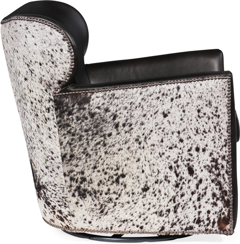 Hooker Furniture Living Room Kato Leather Swivel Chair w/ Salt Pepper HOH